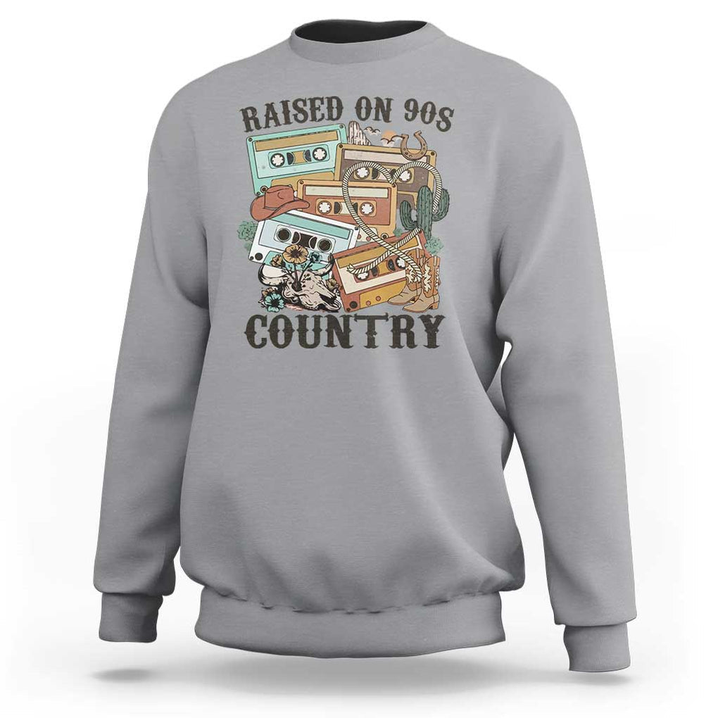 Funny Western Country Sweatshirt Raised On 90s Country Mixtape TS11 Sport Gray Print Your Wear