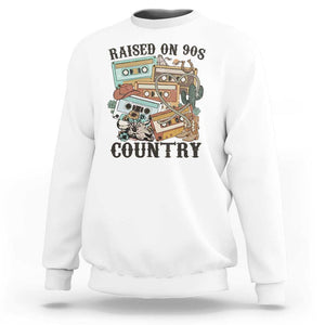 Funny Western Country Sweatshirt Raised On 90s Country Mixtape TS11 White Print Your Wear