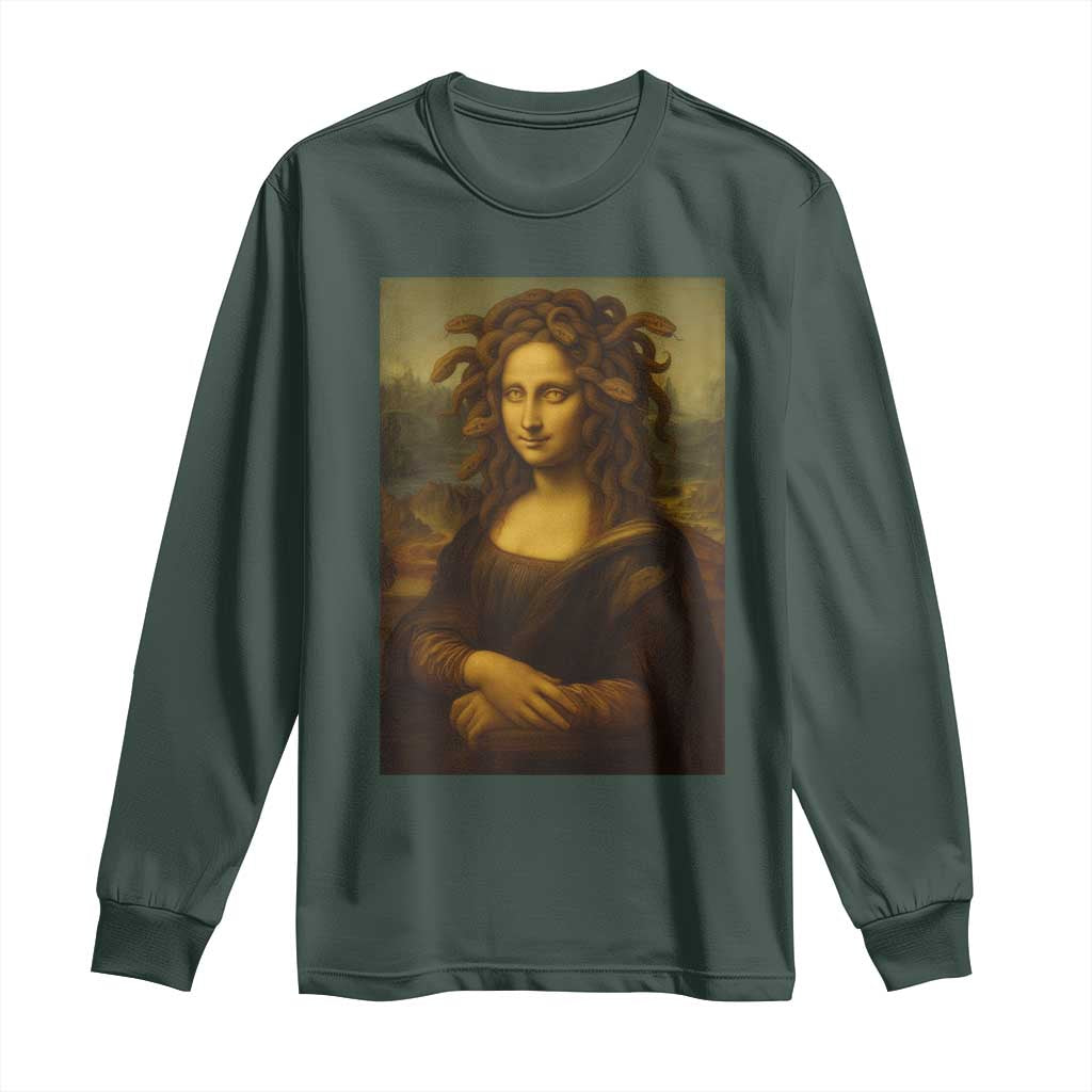 Medusa Mona Lisa Long Sleeve Shirt Greek Mythology Ancient TS11 Dark Forest Green Print Your Wear