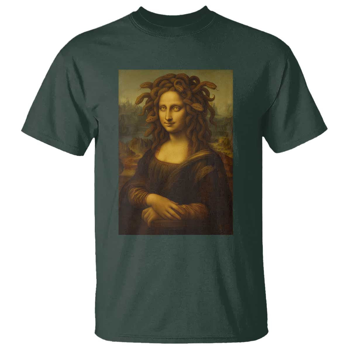 Medusa Mona Lisa T Shirt Greek Mythology Ancient TS11 Dark Forest Green Print Your Wear