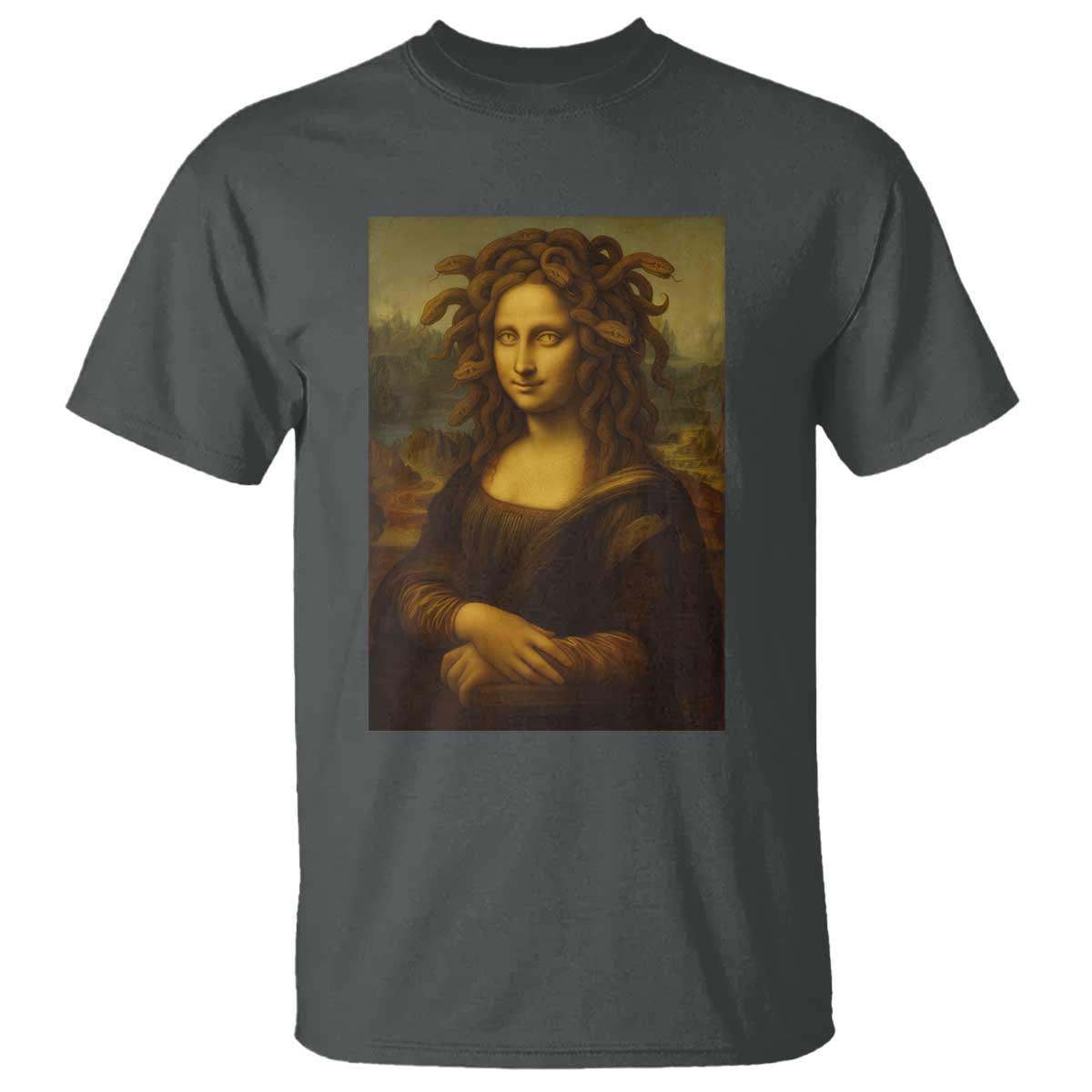Medusa Mona Lisa T Shirt Greek Mythology Ancient TS11 Dark Heather Print Your Wear
