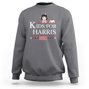 Kids For Harris Sweatshirt Cat And Toddlers Love Kamala US Flag TS11 Charcoal Print Your Wear