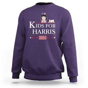 Kids For Harris Sweatshirt Cat And Toddlers Love Kamala US Flag TS11 Purple Print Your Wear