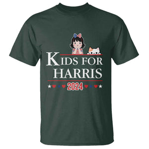 Kids For Harris T Shirt Cat And Toddlers Love Kamala US Flag TS11 Dark Forest Green Print Your Wear