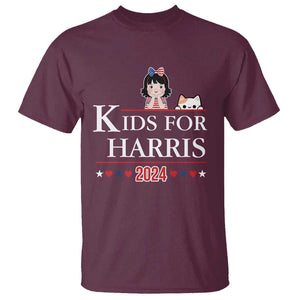 Kids For Harris T Shirt Cat And Toddlers Love Kamala US Flag TS11 Maroon Print Your Wear