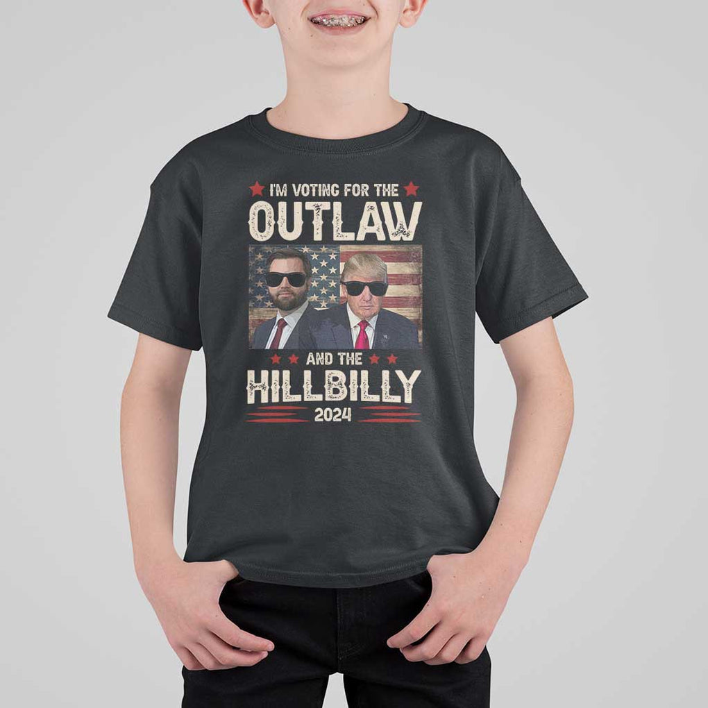 Trump Vance 2024 T Shirt For Kid I'm Voting For The Outlaw And The Hillbilly US Flag TS11 Black Print Your Wear