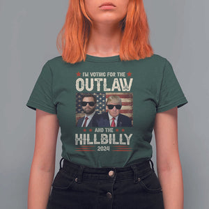 Trump Vance 2024 T Shirt For Women I'm Voting For The Outlaw And The Hillbilly US Flag TS11 Dark Forest Green Print Your Wear