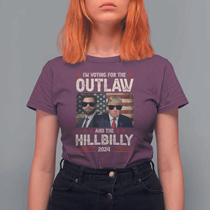 Trump Vance 2024 T Shirt For Women I'm Voting For The Outlaw And The Hillbilly US Flag TS11 Maroon Print Your Wear