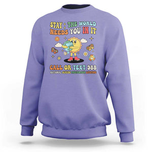 Suicide Prevention Sweatshirt Stay The World Needs You in It You Matter Retro Sun Earth TS11 Violet Print Your Wear