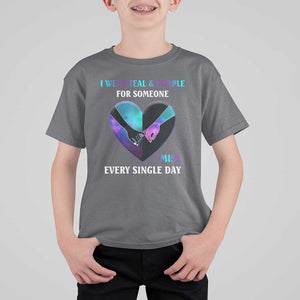 Suicide Prevention Awareness T Shirt For Kid I Wear Teal And Purple For Someone I Miss Every Single Day Heart TS11 Charcoal Print Your Wear