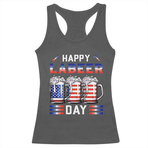 Funny Labor Day Drinking Racerback Tank Top Labeer Day American Flag Beer Mug TS11 Dark Heather Print Your Wear