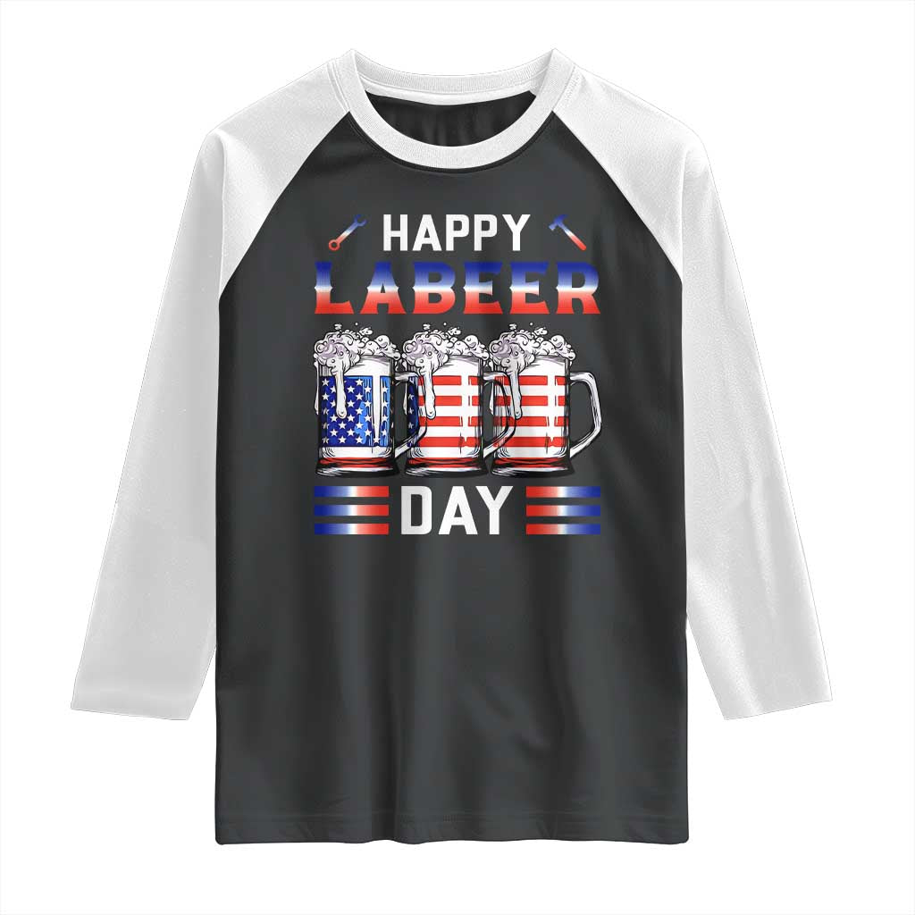 Funny Labor Day Drinking Raglan Shirt Labeer Day American Flag Beer Mug TS11 Black White Print Your Wear
