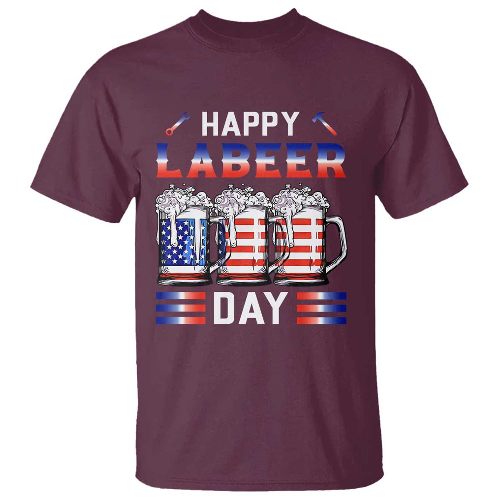 Funny Labor Day Drinking T Shirt Labeer Day American Flag Beer Mug TS11 Maroon Print Your Wear