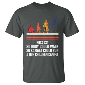 Harris 2024 T Shirt Rosa Sat So Ruby Could Walk So Kamala Could Run And Our Children Can Fly TS11 Dark Heather Print Your Wear