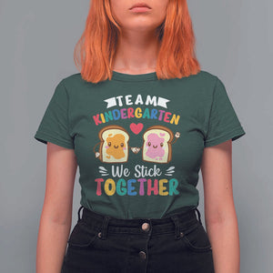 Back To School T Shirt For Women Team Kindergarten We Stick Together Bread Jam TS11 Dark Forest Green Print Your Wear