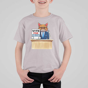 Funny Vote for Meow T Shirt For Kid Cat Election Campaign Kamala President 2024 TS11 Ice Gray Print Your Wear