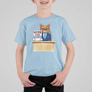 Funny Vote for Meow T Shirt For Kid Cat Election Campaign Kamala President 2024 TS11 Light Blue Print Your Wear