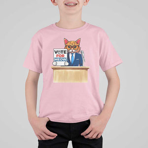 Funny Vote for Meow T Shirt For Kid Cat Election Campaign Kamala President 2024 TS11 Light Pink Print Your Wear