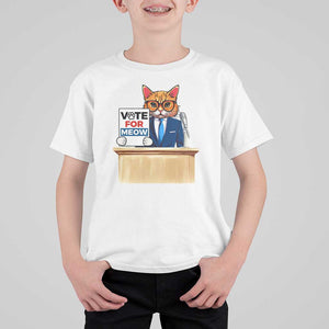 Funny Vote for Meow T Shirt For Kid Cat Election Campaign Kamala President 2024 TS11 White Print Your Wear