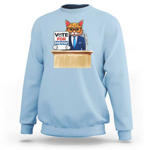 Funny Vote for Meow Sweatshirt Cat Election Campaign Kamala President 2024 TS11 Light Blue Print Your Wear