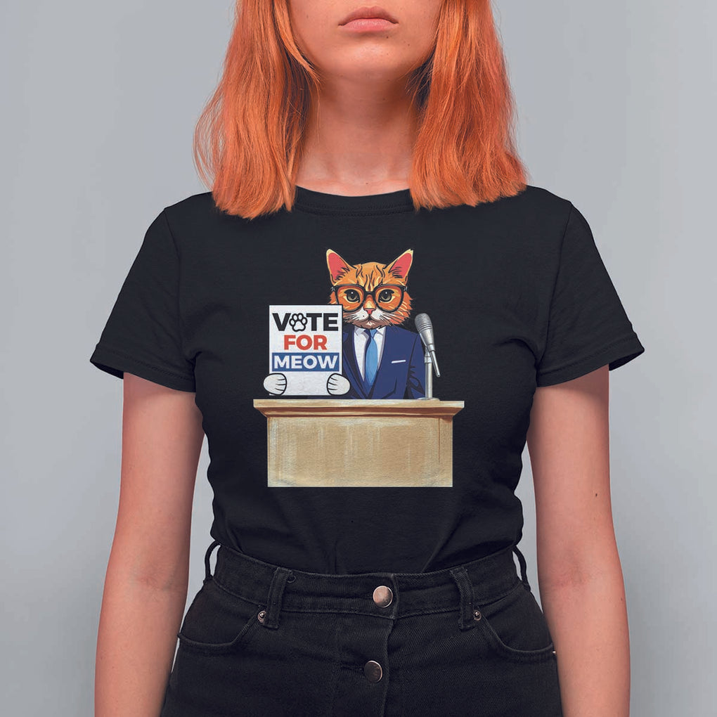 Funny Vote for Meow T Shirt For Women Cat Election Campaign Kamala President 2024 TS11 Black Print Your Wear