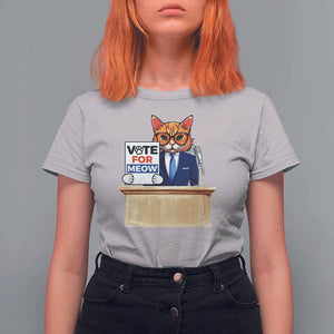 Funny Vote for Meow T Shirt For Women Cat Election Campaign Kamala President 2024 TS11 Ice Gray Print Your Wear