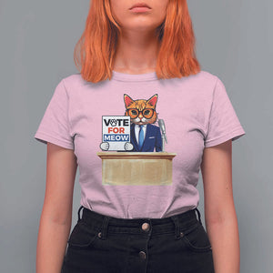 Funny Vote for Meow T Shirt For Women Cat Election Campaign Kamala President 2024 TS11 Light Pink Print Your Wear