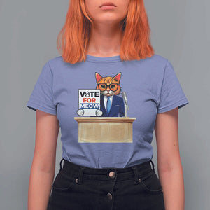 Funny Vote for Meow T Shirt For Women Cat Election Campaign Kamala President 2024 TS11 Violet Print Your Wear