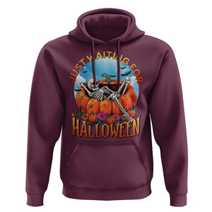 Just Waiting For Halloween Hoodie Spooky Skeleton Pumpkin Summer Vibes TS11 Maroon Print Your Wear