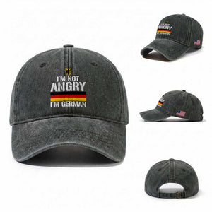 Funny I Am Not Angry I Am German Washed Cotton Baseball Cap Germany Flag German American TS11 Washed Cap Universal Fit Dark Green Print Your Wear