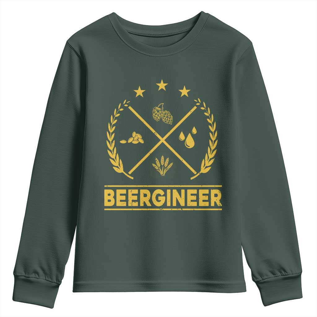 Funny Beergineer Youth Sweatshirt Homebrew Craft Beer Drinking Lover TS11 Dark Forest Green Print Your Wear