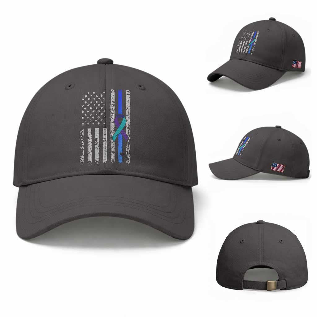 Police Suicide Prevention Awareness American Flag Ribbon Support Baseball Cap TS11 Baseball Cap Universal Fit Dark Gray Print Your Wear