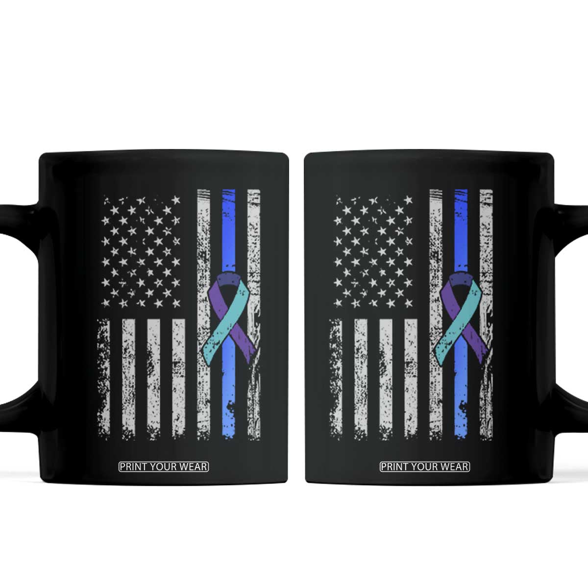 Police Suicide Prevention Awareness American Flag Ribbon Support Coffee Mug TS11 Black Print Your Wear
