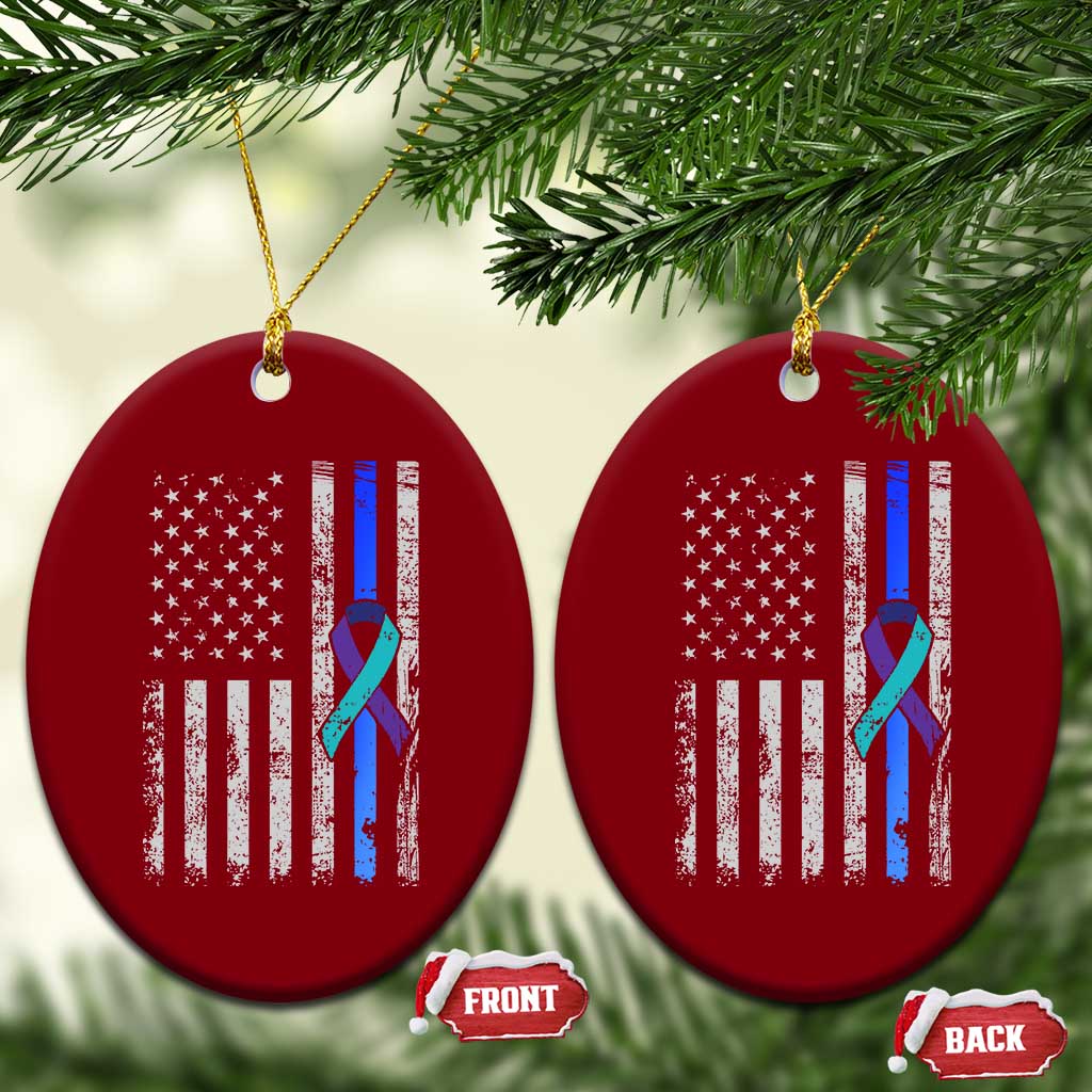 Police Suicide Prevention Awareness American Flag Ribbon Support Ceramic Ornament TS11 Print Your Wear