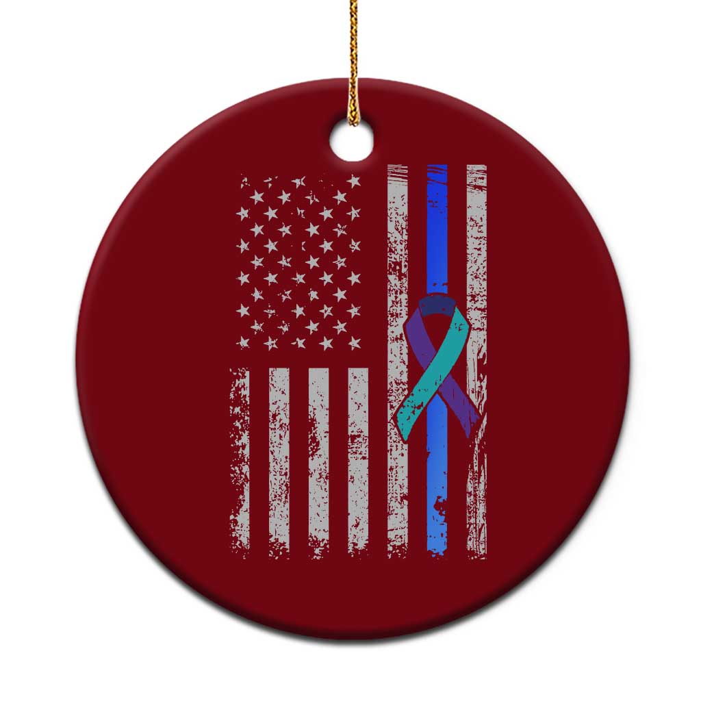Police Suicide Prevention Awareness American Flag Ribbon Support Ceramic Ornament TS11 1pc Red Print Your Wear