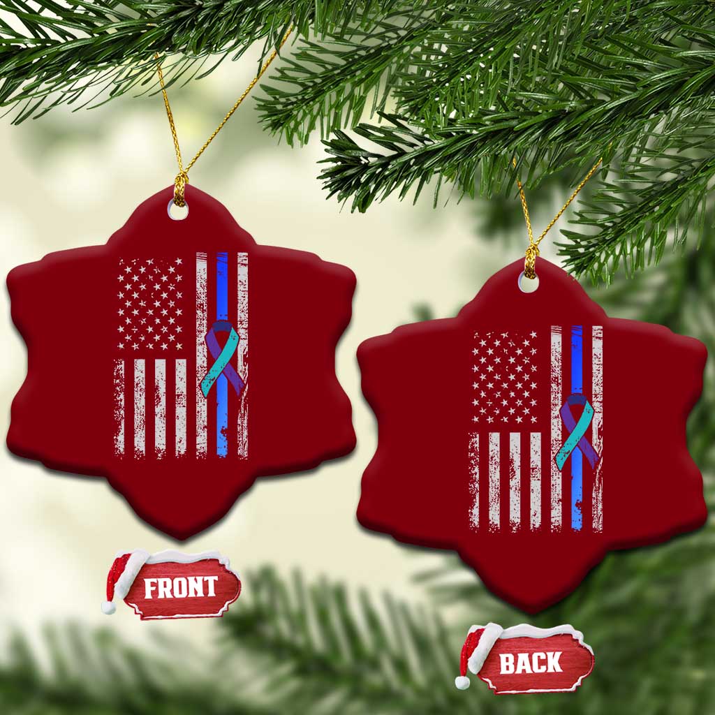 Police Suicide Prevention Awareness American Flag Ribbon Support Ceramic Ornament TS11 Print Your Wear