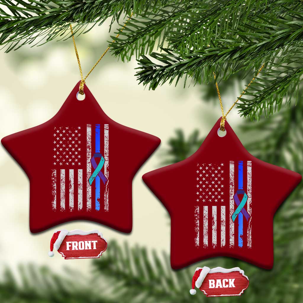 Police Suicide Prevention Awareness American Flag Ribbon Support Ceramic Ornament TS11 Print Your Wear