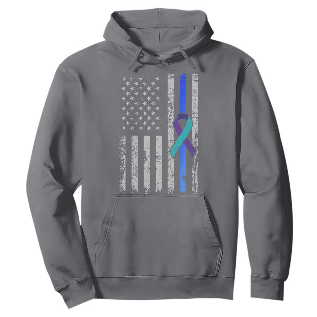 Police Suicide Prevention Awareness American Flag Ribbon Support Hoodie TS11 Charcoal Print Your Wear