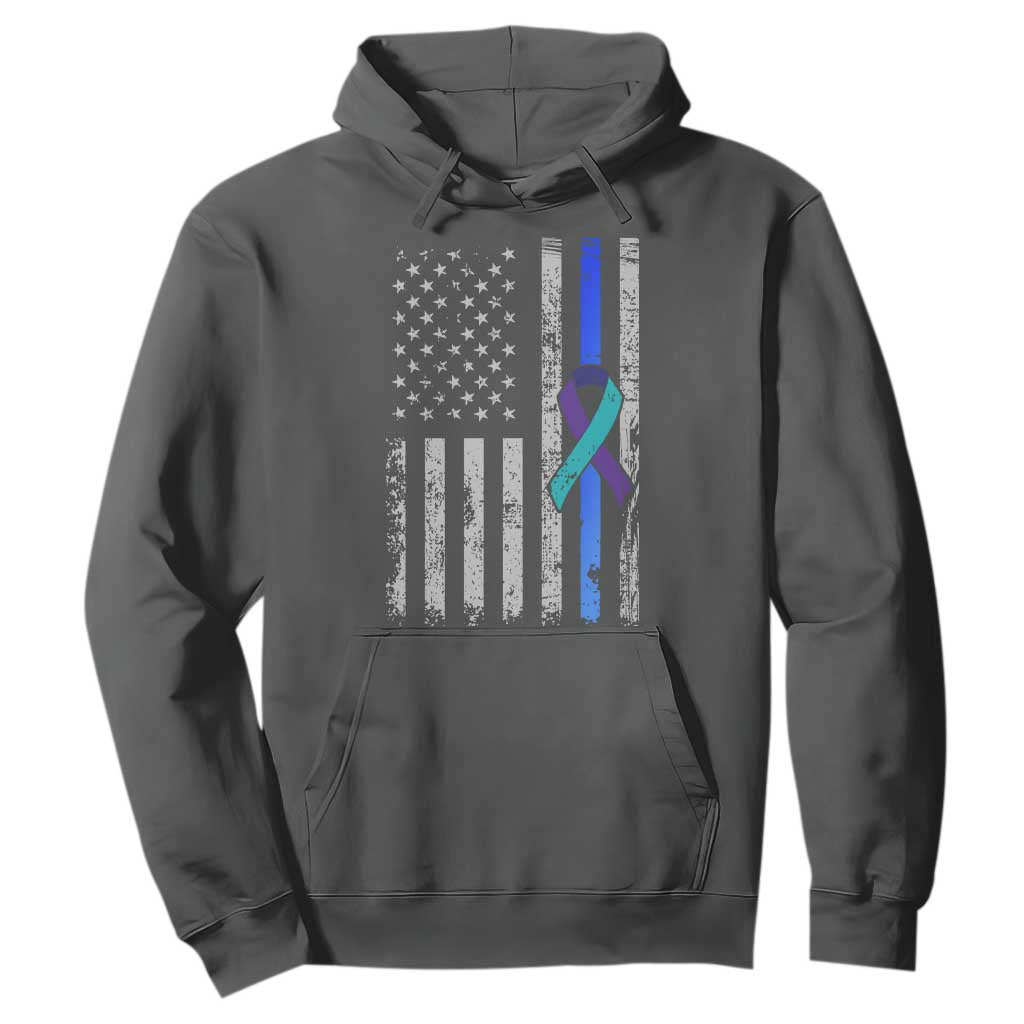 Police Suicide Prevention Awareness American Flag Ribbon Support Hoodie TS11 Dark Heather Print Your Wear