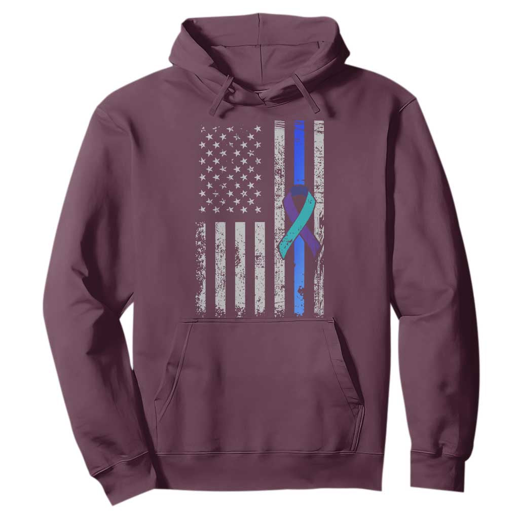 Police Suicide Prevention Awareness American Flag Ribbon Support Hoodie TS11 Maroon Print Your Wear
