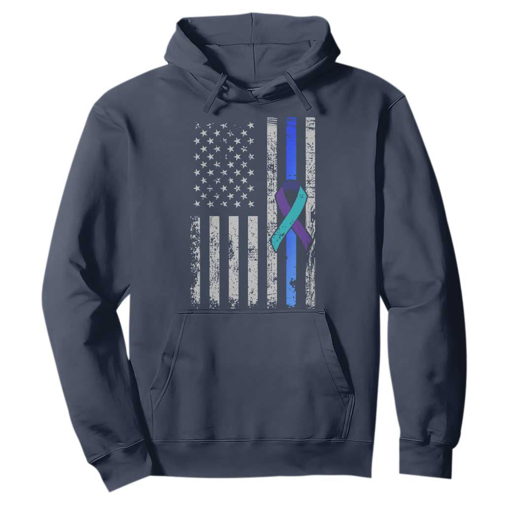 Police Suicide Prevention Awareness American Flag Ribbon Support Hoodie TS11 Navy Print Your Wear