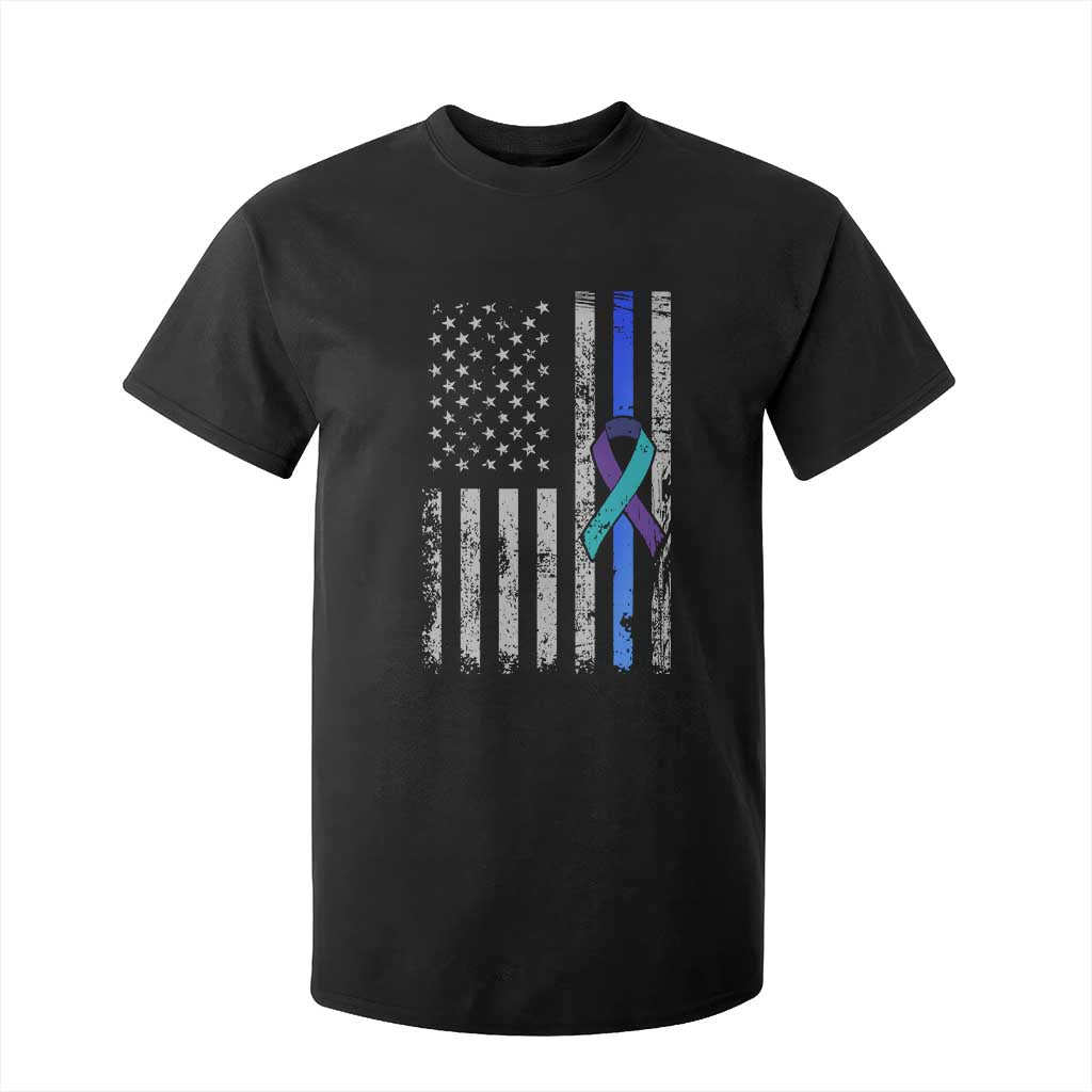 Police Suicide Prevention Awareness American Flag Ribbon Support T Shirt For Kid TS11 Black Print Your Wear