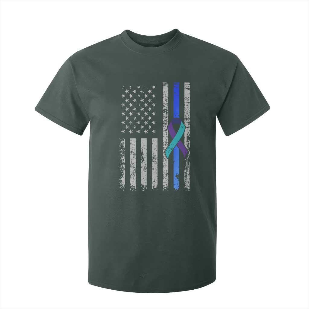 Police Suicide Prevention Awareness American Flag Ribbon Support T Shirt For Kid TS11 Dark Forest Green Print Your Wear