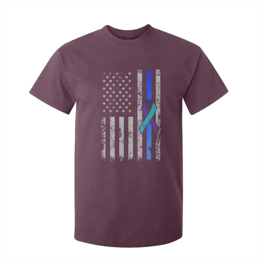 Police Suicide Prevention Awareness American Flag Ribbon Support T Shirt For Kid TS11 Maroon Print Your Wear