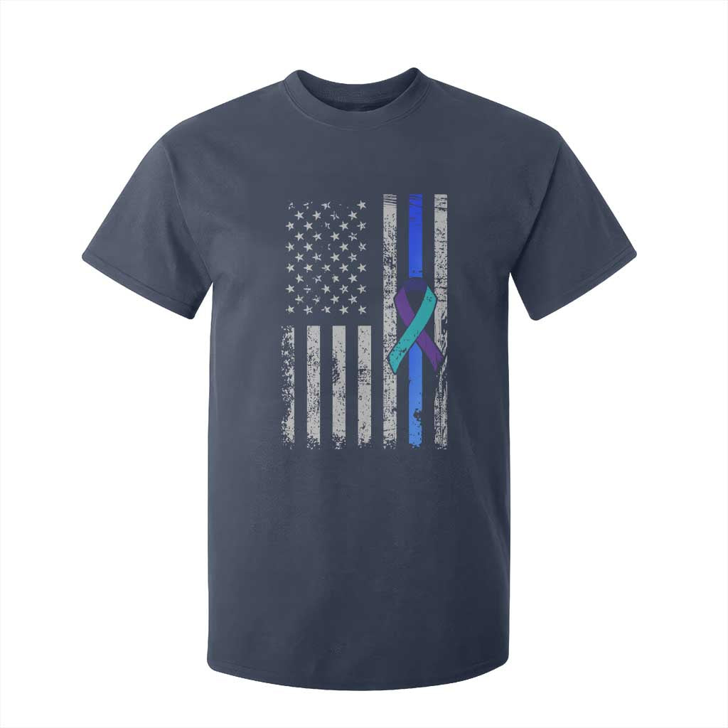 Police Suicide Prevention Awareness American Flag Ribbon Support T Shirt For Kid TS11 Navy Print Your Wear