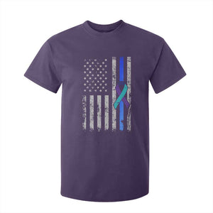 Police Suicide Prevention Awareness American Flag Ribbon Support T Shirt For Kid TS11 Purple Print Your Wear