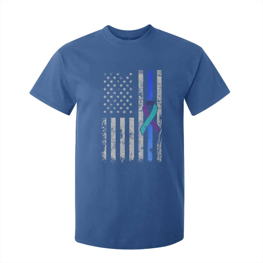 Police Suicide Prevention Awareness American Flag Ribbon Support T Shirt For Kid TS11 Royal Blue Print Your Wear