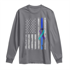 Police Suicide Prevention Awareness American Flag Ribbon Support Long Sleeve Shirt TS11 Charcoal Print Your Wear