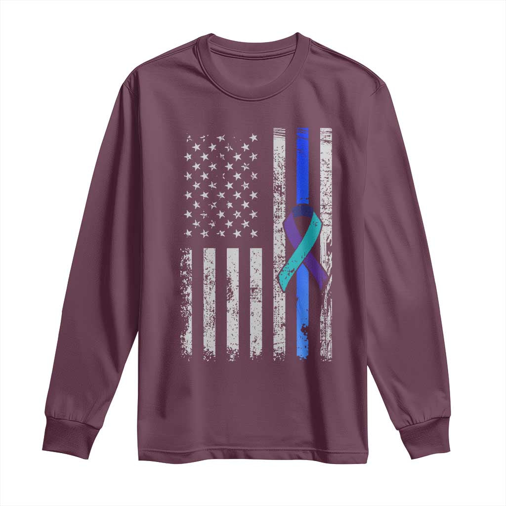 Police Suicide Prevention Awareness American Flag Ribbon Support Long Sleeve Shirt TS11 Maroon Print Your Wear
