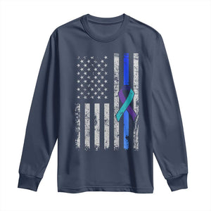Police Suicide Prevention Awareness American Flag Ribbon Support Long Sleeve Shirt TS11 Navy Print Your Wear